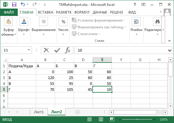 Файл:Исходная матрица стоимости зон (Excel).png
