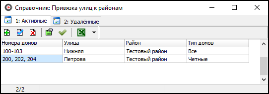 Справочник «Привязки улиц к районам»