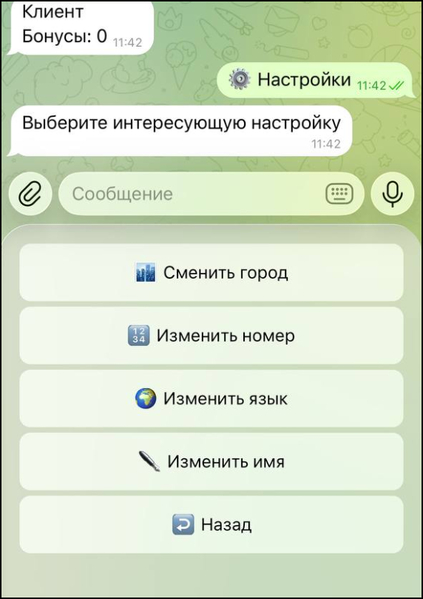 Файл:Раздел Настройки в боте.png