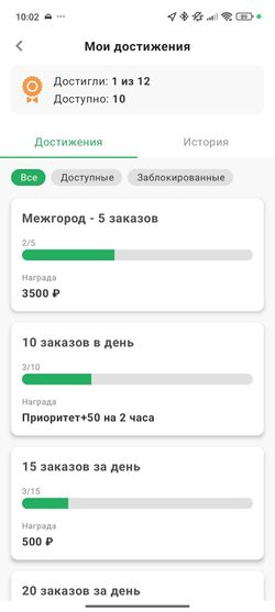 Отображение достижений в приложении водителя TMDriver